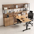 Modern Study Room Interior With Wooden Bookshelf Desk And Office Chair