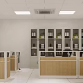 Modern Conference Room Interior With White Walls Blue Curtains Ceiling Lights Conference Table And Chairs
