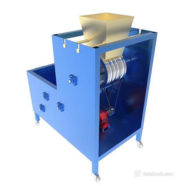 Blue Industrial Machine With Metal Roller Wheels And Control Knobs 3d model 