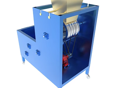 Blue Industrial Machine With Metal Roller Wheels And Control Knobs 3d model