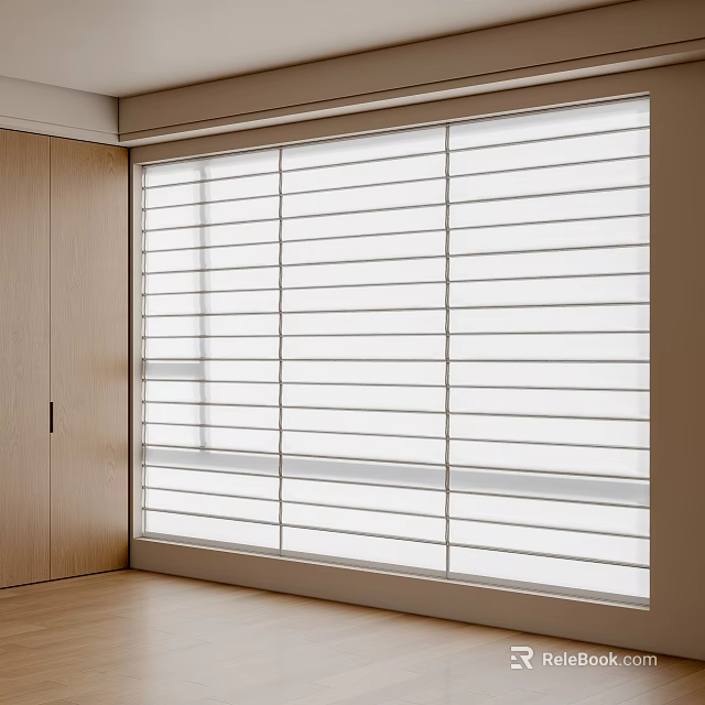 White Modern Window Blinds In Room Interior With Wooden Doors And Natural Light 3d model 