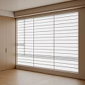 White Modern Window Blinds In Room Interior With Wooden Doors And Natural Light