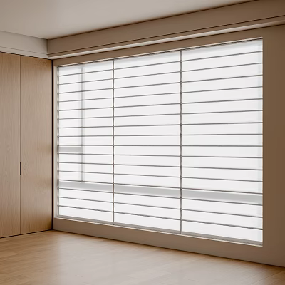 White Modern Window Blinds In Room Interior With Wooden Doors And Natural Light 3d model
