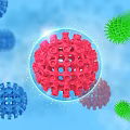 Advanced Medical Device Visualizing Red Blue Virus Structure Details on Blue Background 3d model