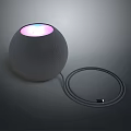Computer Desktop Speaker With Round Shape Illuminated Top Gray Surface And Connecting Cable 3d model