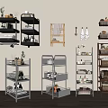 Practical Multi Tiered Storage Shelving Units Featuring Wheeled Racks Wall Mounted Holders And Storage Baskets 3d model