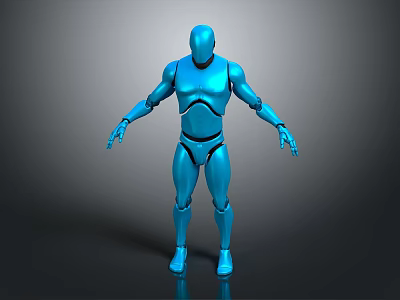 Blue Mechanical Humanoid Robot 3D Model in Standing Pose With Smooth Surface 3d model