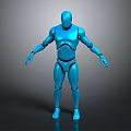 Blue Mechanical Humanoid Robot 3D Model in Standing Pose With Smooth Surface