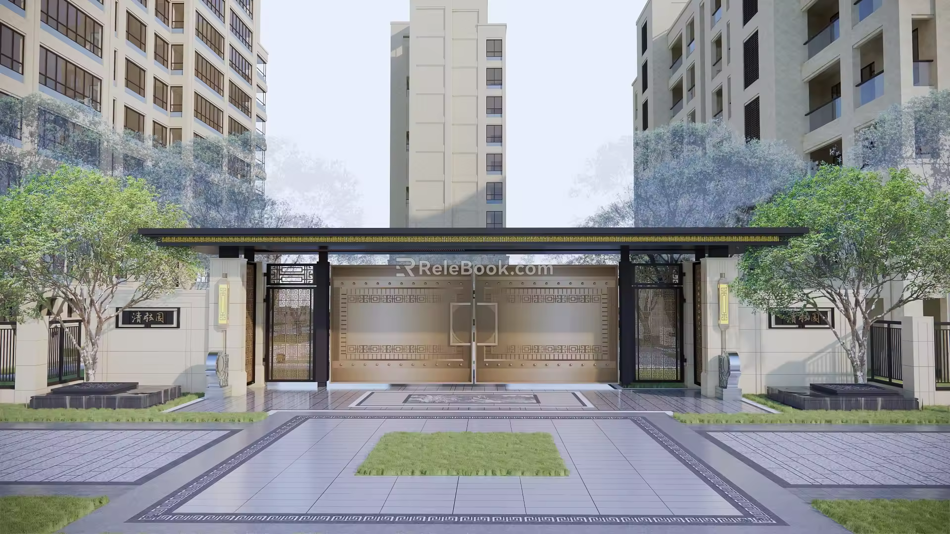 New Chinese style gate entrance gate tower axis landscape 3d model