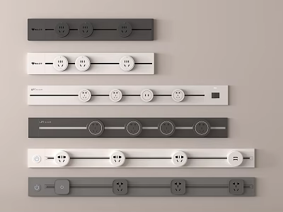 Modern Gray and White Home Electrical Switch Panels with Various Switches Sockets Designs 3d model