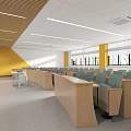 School Classroom with Wooden Wall Panels Digital Screens Neat Desks and Ceiling Lights