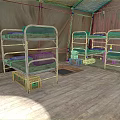 Modern Temporary Accommodation Space With Metal Bunk Beds And Wooden Flooring