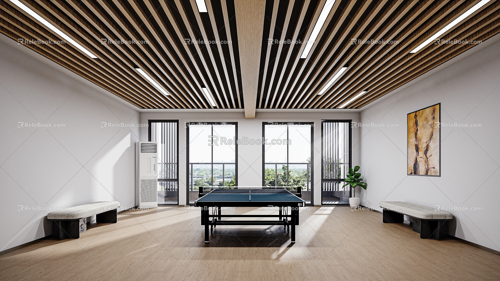 Modern table tennis room table tennis table sports area picture grille square air conditioning 3d model