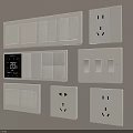 Modern White Wall Mounted Switch Panels With Thermostat And Sockets 3d model