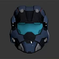 Blue Tech Inspired Helmet With Red Accents And Transparent Blue Visor