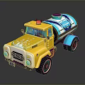 Functional Yellow Tanker Truck With Blue Tank Red Warning Light And Design