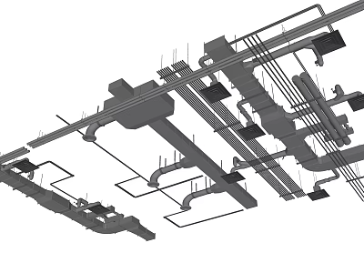 Industrial Piping System Installation in Commercial Building With Metal Pipes And Support Frames 3d model