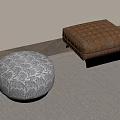 Circular Patterned And Square Tufted Brown Leather Stools For Modern Interior Decor 3d model