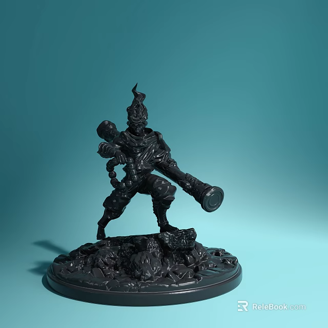 Black Warrior Themed Action Doll With Intricate Design Weapon And Base Stand 3d model 