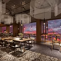 Cozy Teahouse Interior With Seating And Panoramic Sunset Window