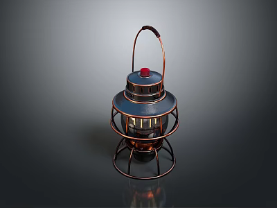 Vintage Copper Candle Lantern With Glass Shade And Metal Handle Design 3d model