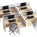 Multiple Office Desks With Partition Dividers Computer Monitors And Ergonomic Chairs 3d model