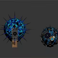 Futuristic Spherical Components With Blue Grid Patterns Spikes And Tech Modules