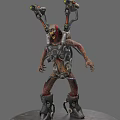 Bloody Damaged Game Movie Character With Mechanical Back Weapons And Armor