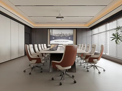 Bright Modern Spacious Business Conference Room With Large Table Comfortable Office Chairs And Presentation Tools 3d model