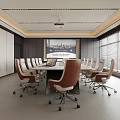 Bright Modern Spacious Business Conference Room With Large Table Comfortable Office Chairs And Presentation Tools