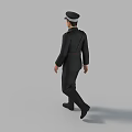 A Man in Dark Uniform Wearing Cap With Crossbody Bag Walking in Studio