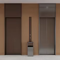 Modern Elevator Doors In Brown And Silver With Wooden Wall Panel And Control Unit 3d model