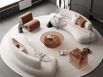 Sofa Coffee Table Combination Curved Sofa Shaped Sofa Leisure Sofa Round Glass Coffee Table Leisure Chair model