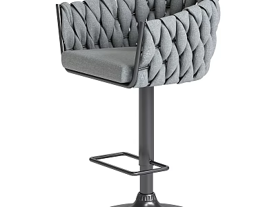 Modern Gray Upholstered Bar Stool With Woven Back And Metal Base 3d model