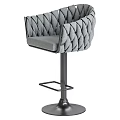 Modern Gray Upholstered Bar Stool With Woven Back And Metal Base
