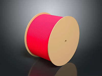 Vibrant Red Cable Spool on Beige Reel with Smooth Surface and Durable Wire 3d model