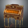 Antique Vintage Writing Desk With Rich Wood Grain And Gold Accent Trim Design