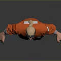 3D Male Character Wearing Red Bomber Jacket Gray Pants And Black Shoes With White Badge