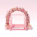 Pink Floral Arch Photo Check In Spot With Swing Frame And Striped Flower Pots