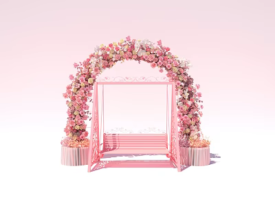 Pink Floral Arch Photo Check In Spot With Swing Frame And Striped Flower Pots 3d model