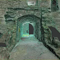 Historic Medieval Archway Scenery With Ancient Stone Walls And Ruined Stone Pathway