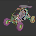 Off Road Buggy Featuring Number 28 Large Tires Open Frame And Suspension System