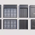 Various Door Styles Showcasing Single Double Panel And Glass Patterned Designs With Metal Frames 3d model
