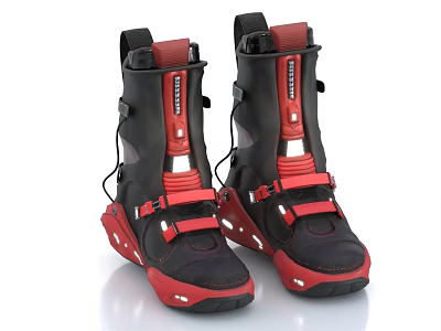 Black and Red Ski Boots With Secure Buckles and Modern Technical Design Elements 3d model