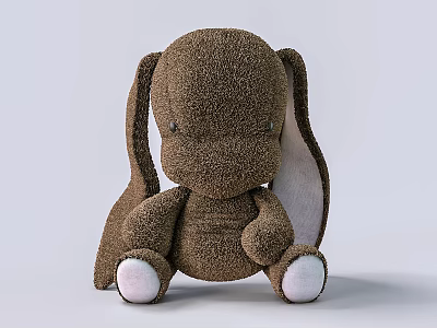 Brown Plush Rabbit Stuffed Toy With Long Ears White Paws Sitting Posture 3d model