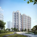 Modern Multiple Floor Residential Building With White Facade And Surrounding Green Trees Lawns