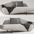 Modern Sectional Sofa Light Gray Upholstery Chevron Pillows Fringed Throw Curved Design Black Metal Legs