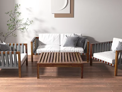 Modern Living Room Interior Design With Wooden Sofa Coffee Table And Chairs 3d model