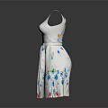 Woman Wearing White Sleeveless Dress With Colorful Floral And Paint Drip Patterns
