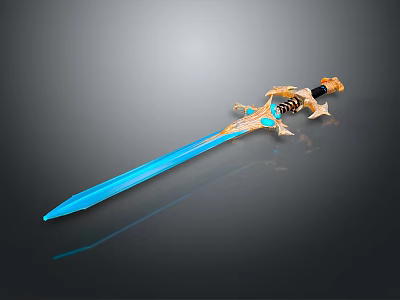 Ornate Glowing Sword With Blue Blade And Golden Decorative Hilt Design 3d model